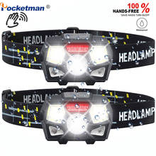 Brightest Rechargeable Headlamp Flashlight Bright LED Headlamp with Red Light Motion Sensor 5 Modes Camping fishing Headlamps 2024 - buy cheap