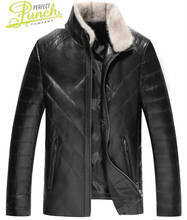 Inverno jaqueta masculina de couro genuíno casaco pele carneiro para homens vison gola de pele para baixo jaquetas plus size lsy088481 my1760 2024 - compre barato
