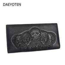 DAEYOTEN-cartera de piel auténtica con calavera para hombre y mujer, monedero Vintage, estilo europeo y americano, ZM0355 2024 - compra barato