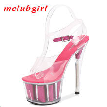 Mclubgirl sandálias plataforma de salto alto 17 centímetros, transparentes, sapatos de cristal lfd, carro, boate 2024 - compre barato