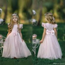 2021 Cute Pink Flower Girl Dresses Lace Sequins A Line Lace First Communion Dress Jewel Neck Prom Gowns Party Wear 2024 - buy cheap