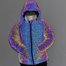 Jaqueta masculina de algodão com capuz, casaco refletivo para homens, moda de rua e boate, hip hop, dança e uso externo, inverno 2024 - compre barato