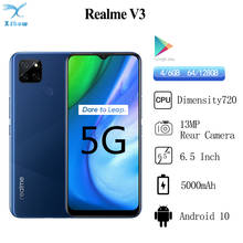 Realme-móvil V3 5G, 6GB/8GB RAM, 128GB ROM, Dimensity 720 Octa Core, batería de 5000mAh, 18W, huella dactilar 2024 - compra barato