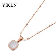 YiKLN-collares con colgante cuadrado de concha blanca de oro rosa para niñas, gargantilla de cadena femenina de acero inoxidable de titanio, YN19145 2024 - compra barato