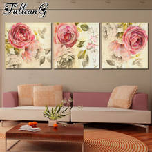 FULLCANG 5d diy diamond embroidery red rose flower triptych painting 3 piece full square/round drill mosaic pattern decor FC1994 2024 - buy cheap