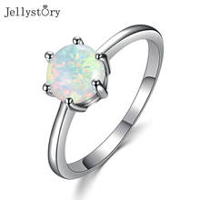 Jellystory trendy 925 sterling silver ring for women wedding jewelry roung white blue opal gemstong 6 claw ring engament gifts 2024 - buy cheap