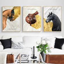 Horse Animal Picture Luxury Home Decor Nordic Canvas Painting Wall Art Print Minimalist Gold Marble Decor Poster for Living Room 2024 - buy cheap
