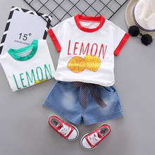 Baby Girls Sports Suit Summer Kids Boys Tracksuit Set Cotton Letter Style T-shirt+denim Shorts 2pcs Infant Newborn Outfits 2024 - buy cheap