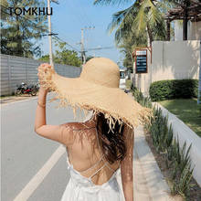 Gorros de paja hechos a mano para mujer, sombreros de Sol de ala ancha grande, de rafia Natural de alta calidad, para playa, 2020 2024 - compra barato