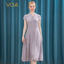 VOA, 36 мм, тяжелое шелковое платье с жемчужной пряжкой, с короткими рукавами, микроэластичное приталенное платье в национальном стиле, A8721 2024 - купить недорого