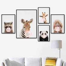 Cor-de-rosa bolha panda girafa zebra veados parede arte da lona pintura nordic posters e cópias fotos de parede para sala estar decoração 2024 - compre barato