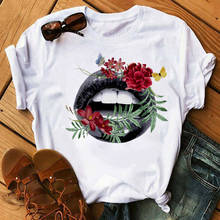 Fashion Women T Shirt Butterfly Flower and Lips Print Harajuku Tee Shirts Cute Female Short Sleeve Tops Ladies Summer White T-sh 2024 - buy cheap