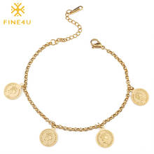 FINE4U B248 Stainless Steel Adjustable Link Chain Bracelet Queen Elizabeth II Coins Charms Bracelets For Women 2024 - buy cheap