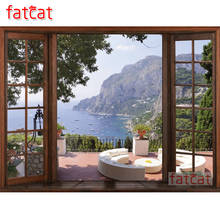 FATCAT-pintura de diamante 5d diy "ventana de mar", kits de bordado de diamantes redondos cuadrados, adorno de bordado, AE2844 2024 - compra barato