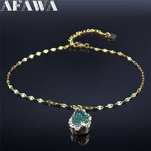 AFAWA-tobillera de acero inoxidable con piedra Natural verde para mujer, pulsera de Color dorado, joyería para el pie, AG43S04 2024 - compra barato
