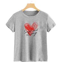 Camiseta estilo harajuku feminina, t-shirt de manga curta, gola redonda, de algodão, para mulheres, com estampa de coração, yupagitaga, verão, novo, 2020 2024 - compre barato