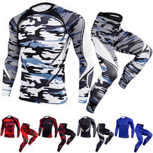 MMA-Camiseta de compresión para hombre, ropa interior deportiva de manga larga BJJ 3D, medias de fitness, camiseta Rashguard + Pantalones de boxeo 2024 - compra barato