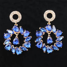 1 Pair Fashion Crystal Statement Earrings Women Bridal Wedding Jewelry Accessories Red Blue Stud Earring Hanging Dangle Earrings 2024 - buy cheap