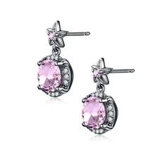 Black Gold Earrings For Women Cute Pink Crystal Stud Earring Flower With Zircon Gemstone Elegant Fashion Jewelry Wedding Gifts 2024 - buy cheap