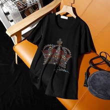 Camiseta de manga curta para mulheres, camiseta feminina 2020 com coroa solta de diamante, tamanho grande 5xl preta tx159 2024 - compre barato