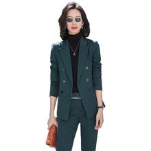 Women Green Work Business Formal Pant Suit Autumn Winter 2 Piece Set Stripe Oversize Blazer Jacket and Trouser For Interview 2024 - buy cheap