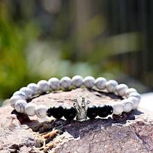 OIQUEI 2020 Mens Charms King Crown Beaded Bracelet Hommes Handmade White Black Natural Onyx Lava Stone Bracelets Bangles Armband 2024 - buy cheap