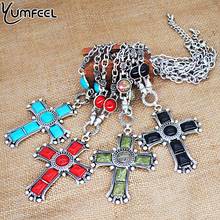 Yumfeel Brand New Vintage Cross Necklace Metal Synthetic Stone Religious Pendants & Necklace Women Men Jewelry 2024 - buy cheap