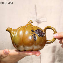 Yixing-TETERA antigua con forma de calabaza hecha a mano, tetera de arcilla púrpura, tetera de belleza, ceremonia de té chino, regalos personalizados, 330ml 2024 - compra barato