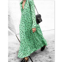 Summer Women Polka Dot Dress 2019 NEW Fashion Women V-Neck Long Sleeve Green Polka Dot Long Dress 2024 - buy cheap