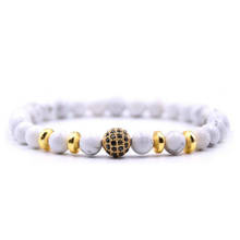 Pulseira feminina branco howlite pedra bola de ouro pulseira masculino natural pedra grânulos pulseira para casais feminino jóias presente 2024 - compre barato