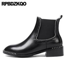 Metal Stud High Heel Black Designer Ankle Chunky Booties Boots Luxury Brand Shoes Women Rivet Slip On Custom Studded Chelsea 2024 - buy cheap