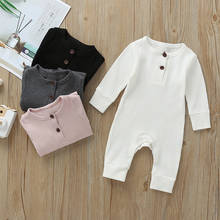 Весенне-осенняя одежда для малышей; хлопковый комбинезон для новорожденных мальчиков и девочек; трикотажный комбинезон в рубчик; однотонная одежда 2024 - купить недорого