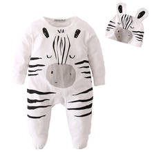 2021 novo estilo recém-nascido da criança do bebê menino menina macacão manga longa dos desenhos animados padrão zebra macacão + chapéu roupas infantis conjunto 2024 - compre barato