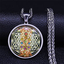 YOGA Flower of Life Seven Chakra Snake Glass Stainless Steel Silver Color Necklace Men/Women Jewelry collares mujer N5168S02 2024 - buy cheap