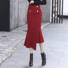 Formal High Waist Women Skirt Office Lady Mid-Calf Length  Irregular Skirt Button Elegant Skirt Elegant Burgundy Fall Skirts 2024 - buy cheap