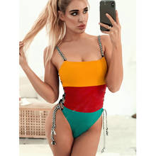 Bañadores de retazos Vintage para mujer, traje de baño Sexy con relleno de realce, Monokini de moda, ropa de playa brasileña 2024 - compra barato