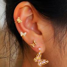 EN Punk New Gold Color Crystal Butterfly Earring Set 2021 Bohemian Trend Circle Earrings For Women Small Stud Boho Jewelry Party 2024 - buy cheap