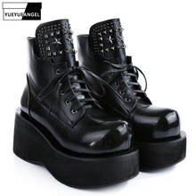 Fashion Women Lace Up Round Toe Thick Platform Shoes Gothic Rivet Ankle Boots High Top Genuine Leather Riding Boots 2024 - buy cheap