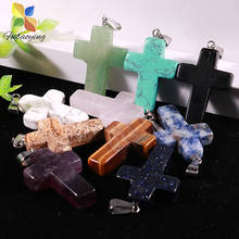 Crystal Stone Pendants 50pcs 18mm Cross Shape Natural Accessories Women Gift Necklace Charm For Jewerly Making 2024 - buy cheap