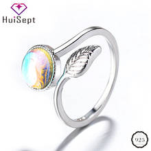 HuiSept Trendy 925 Silver Ring for Women Wedding Leaf Shape Moonstone Open Rings Jewelry Ornaments Promise Party Gift Wholesale 2024 - buy cheap