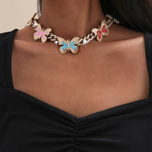 Retro simples temperamento jóias incrustadas strass cubana fivela cor cheia strass borboleta colar para o casamento feminino 2024 - compre barato