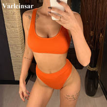 Novo biquíni sexy feminino tecido canelado com cintura alta, roupa de banho em duas peças, faixa de bolinho, laranja, vtubo, 2021 2024 - compre barato