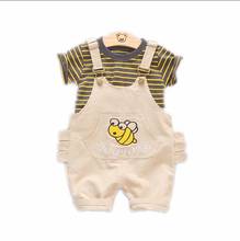 Summer Baby Girls Boys Clothing Sets Infant Clothes Suits Stripe T Shirt Strap Cartoon Embroidery Shorts Kids Children Costume 2024 - buy cheap