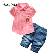 BibiCola-Conjuntos de ropa de verano para niños pequeños, chándal a rayas con letras, 2 uds. 2024 - compra barato