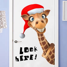 LOOK Here Cute Giraffe Door Stickers Cartoon Animal Wall Sticker Kids Room Nursery Bedroom Home Decor Vinyl Posters Mural 2024 - buy cheap