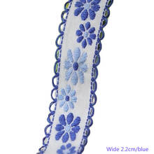 Cinta de encaje bordada de algodón azul, 2,2 CM de ancho, costura artesanal, apliques de cuello, cordón de guipur de boda, decoración de tela 2024 - compra barato