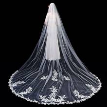 JaneVini welon slubny dlugi 3.5 Meters Long Wedding Veil Lace Appliques One Layer Bridal Veils with Comb Ivory Tulle Mariage 2024 - buy cheap
