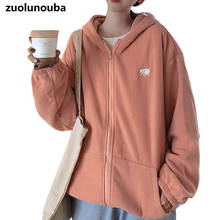 Sudadera con capucha para mujer, abrigo coreano holgado de estilo informal, forro Polar con cremallera, bordado de dibujos animados Harajuku, novedad de 2020 2024 - compra barato