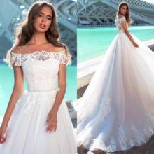 Elegant Boat Tulle Ball Gown Wedding Dresses Court Train Custo Made Bridal Dress 2020  Robe De Mariee 2024 - buy cheap