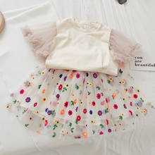 Conjuntos de ropa de verano para niñas, Tops de manga voladora de encaje + falda de flores bordadas, traje de princesa, ropa para niños de 2 a 7 años, 2 uds. 2024 - compra barato